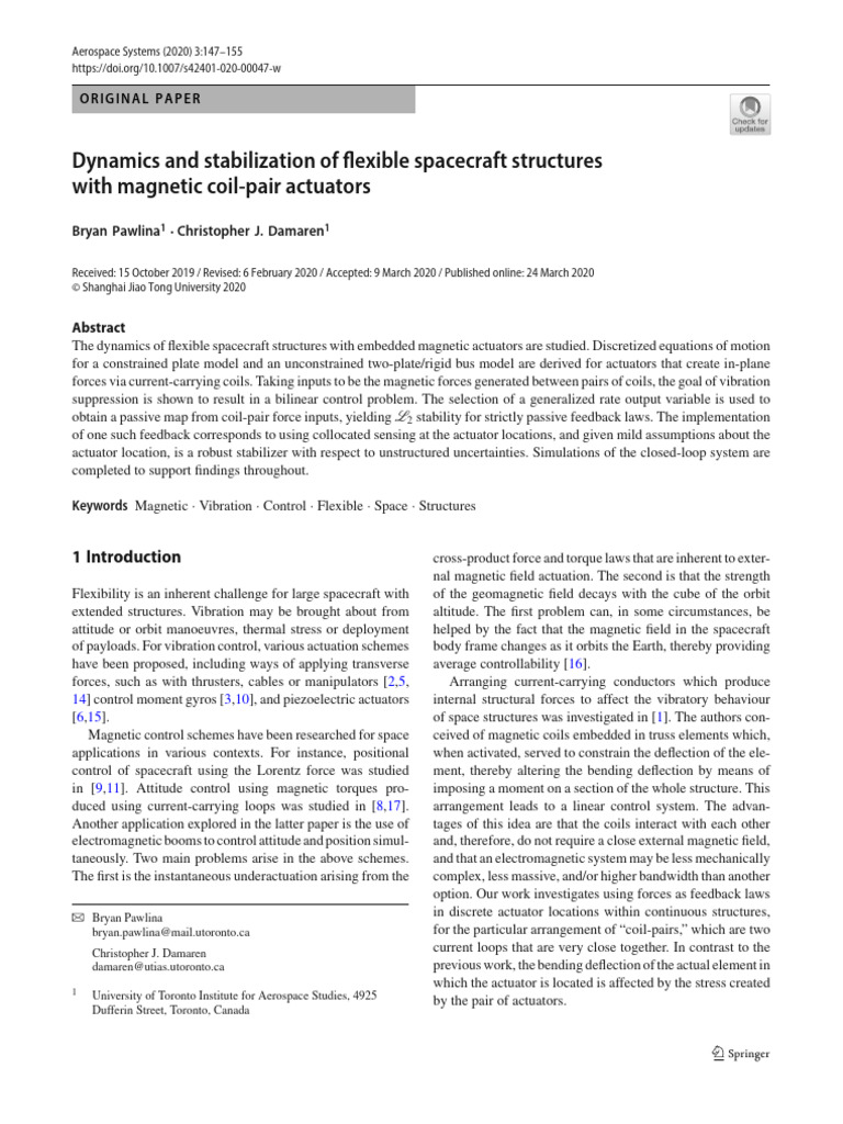 Dynamics and Stabilization of Flexible Spacecraft Structures With ...