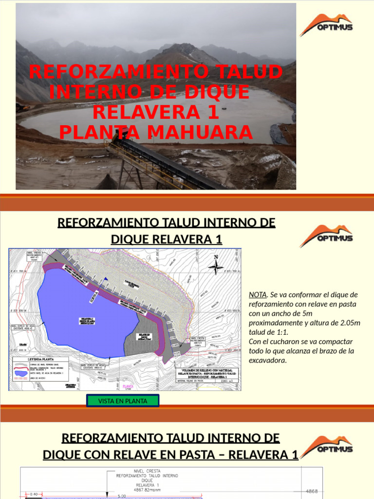 Presentación - Reforzamiento Dique Talud Interno Relavera 1. | PDF