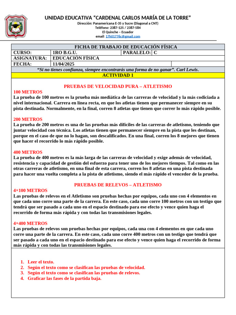 Pruebas de Atletismo en Educación Física | PDF | Deporte del atletismo ...