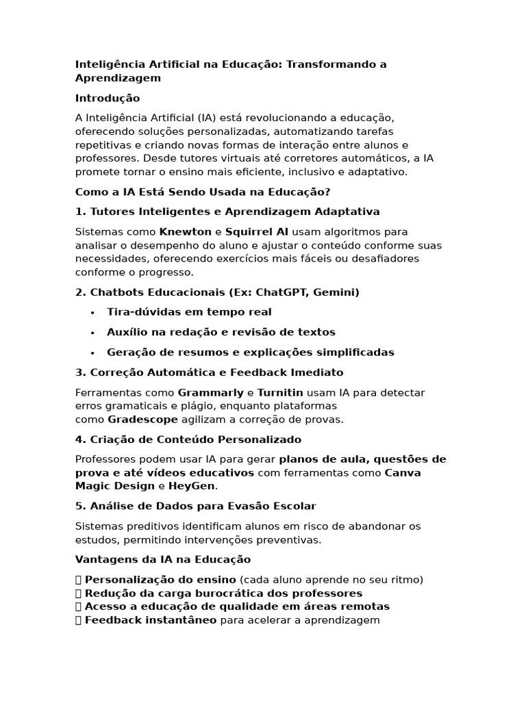 IA na Educação: Transformando Aprendizagem | PDF