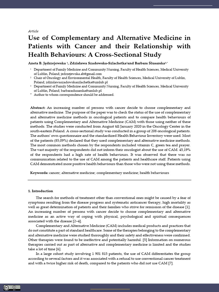 Use of Complementary and Alternative Medicine in P | PDF | Alternative ...