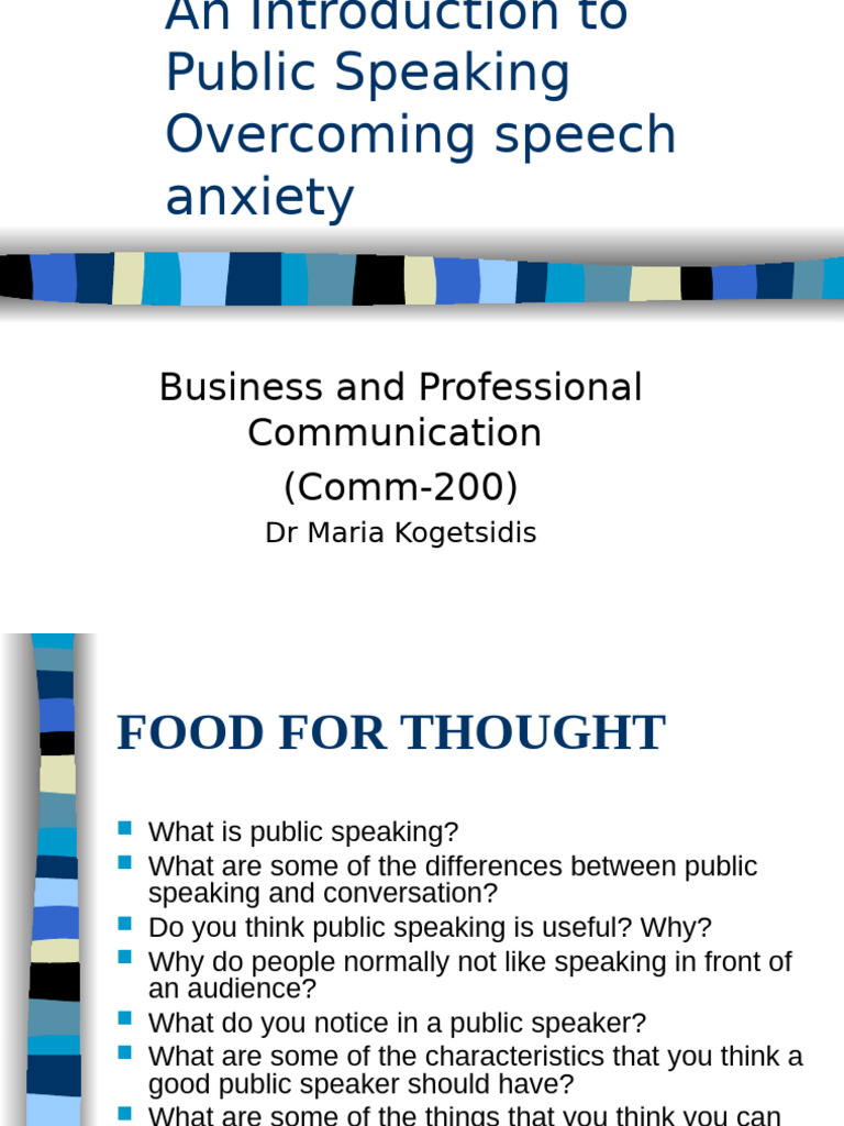 An Itnroduction To Speaking - Lecture 1 | PDF | Public Speaking | Fear