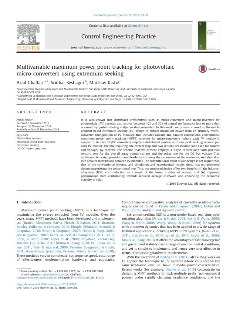 Multivariable MPPT for PV Micro-Converters | PDF | Solar Panel ...