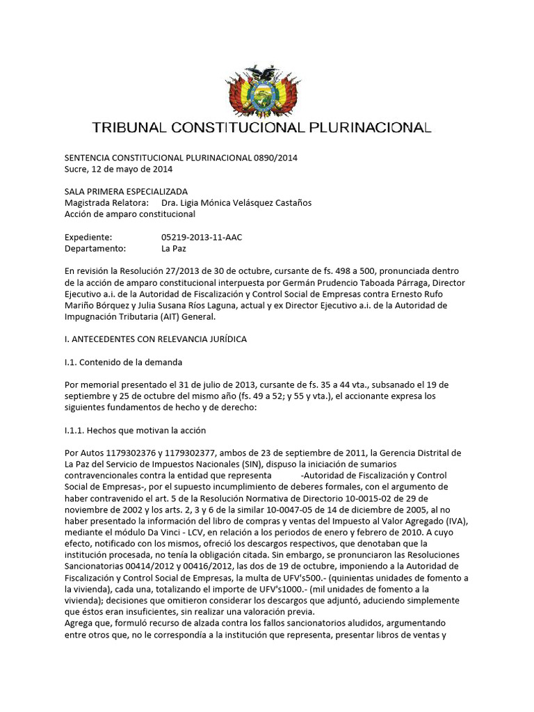 Amparo Constitucional 0890/2014: Análisis Jurídico | PDF | Caso de ley ...