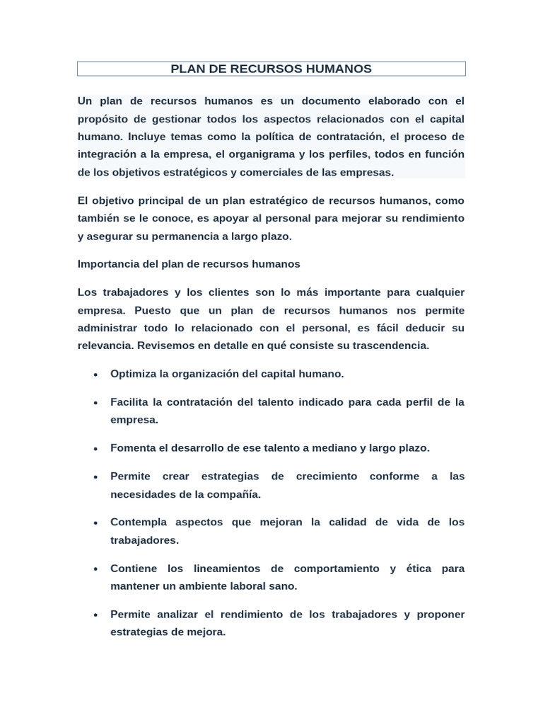 Plan Estratégico de Recursos Humanos | PDF | Gestión de recursos ...