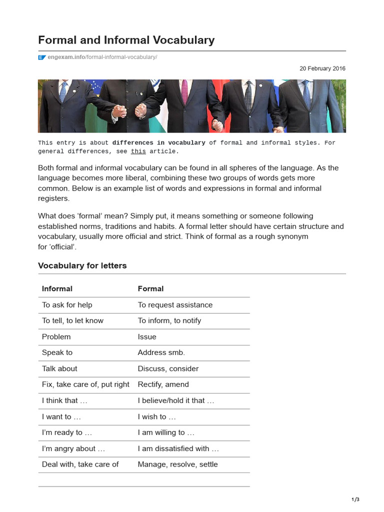 Engexam.info-Formal and Informal Vocabulary | PDF | English Language ...