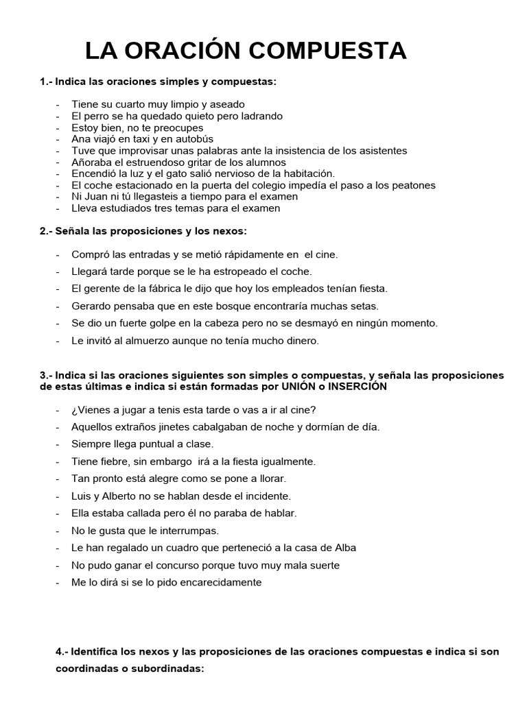 Análisis de Oraciones Simples y Compuestas | PDF
