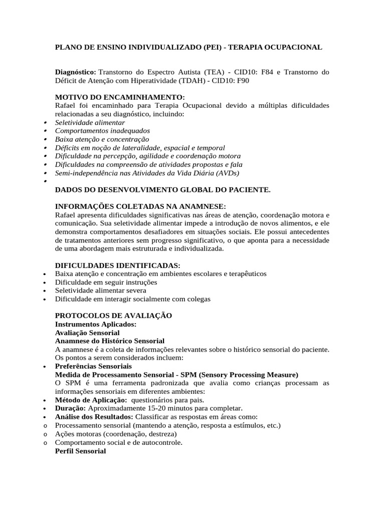 PEI Terapia Ocupacional: TEA e TDAH | PDF | Transtorno de déficit de ...