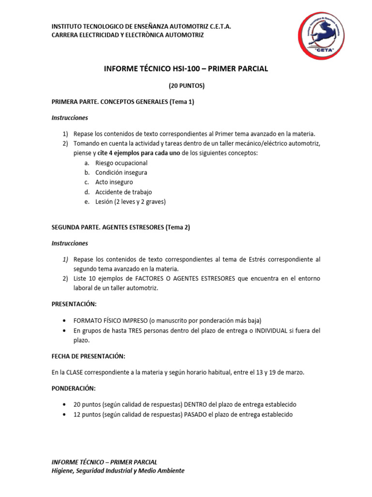 Informe Técnico: Higiene y Seguridad Automotriz | PDF