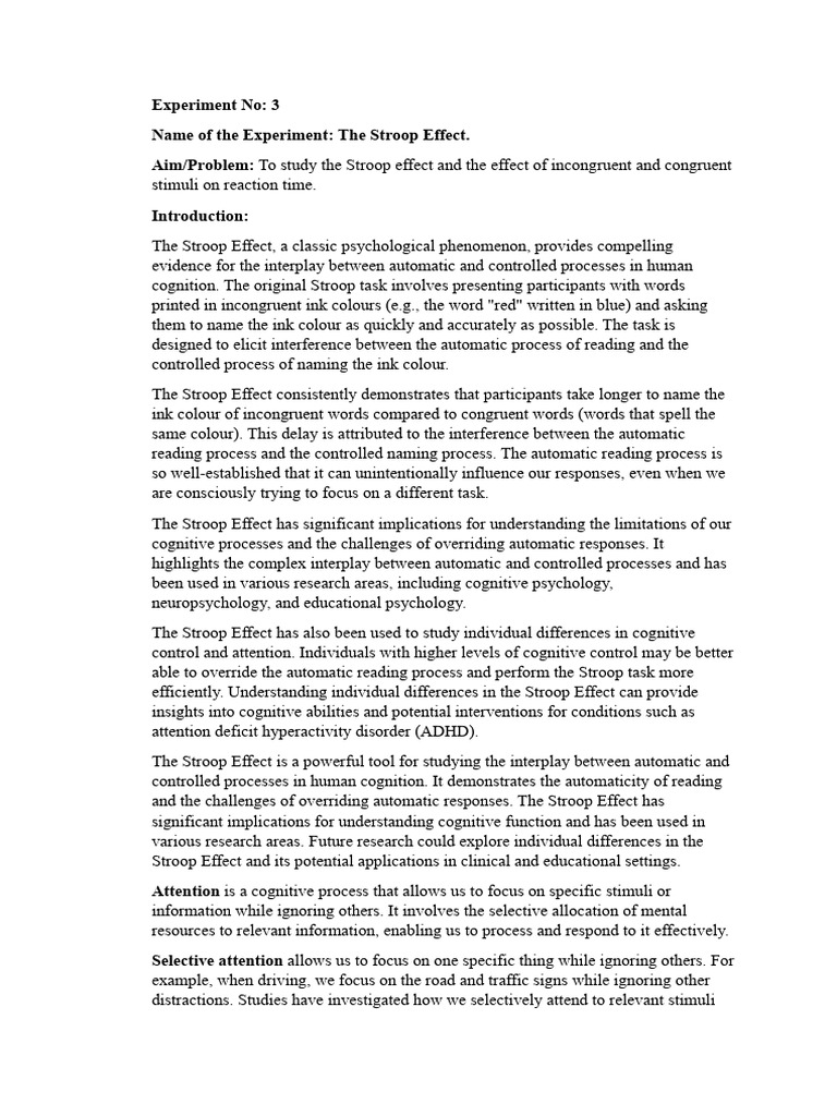 Izrein Stroop Report Final | PDF | Attention | Mental Chronometry