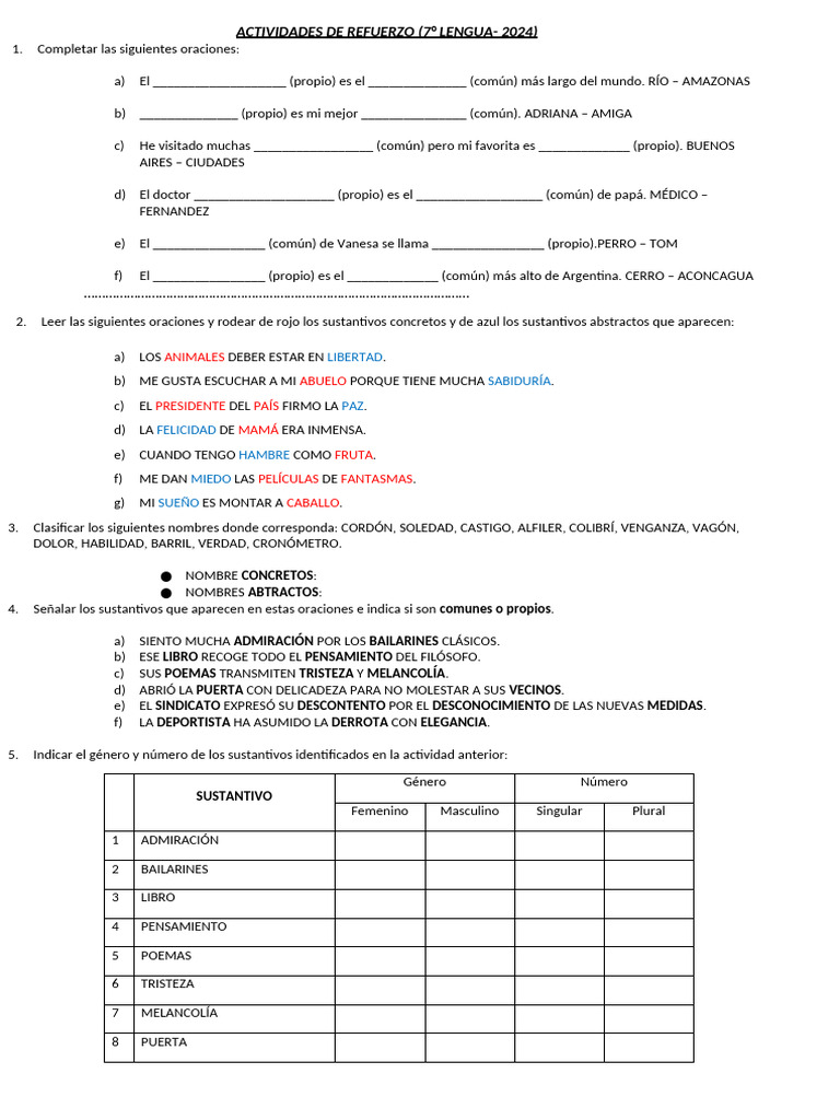 Actividades de Refuerzo: Lengua 7° 2024 | PDF | Fonética | Voz humana