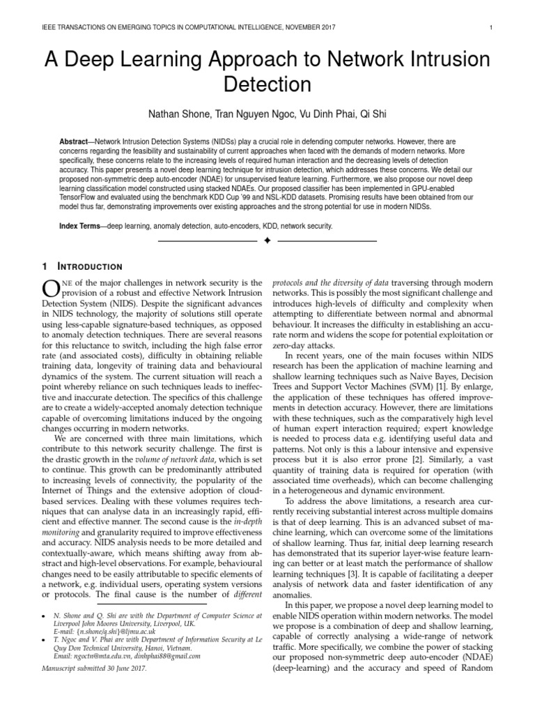 A Deep Learning Approach To Network Intrusion Detection FINAL | PDF ...