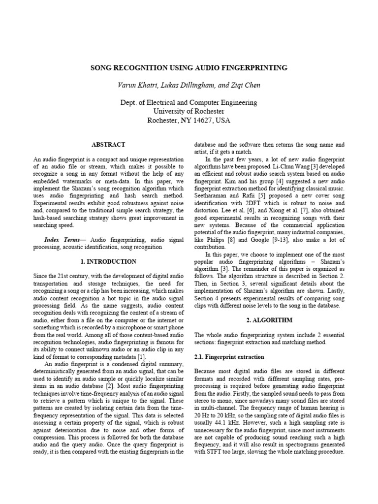 Audio Fingerprinting | PDF | Signal Processing | Computer Engineering