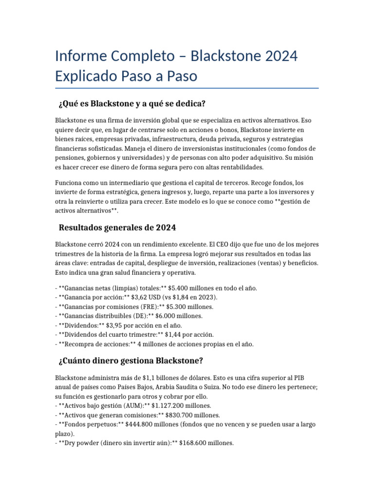 Informe Blackstone 2024: Resultados y Estrategias | PDF | Inversiones ...