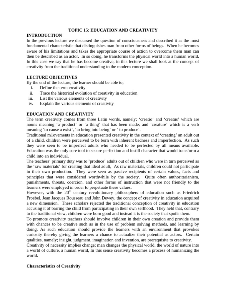 Education's Role in Fostering Creativity | PDF | Democracy | Political ...