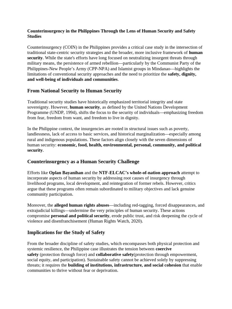 Human Security in Philippine Counterinsurgency | PDF | Human Security ...