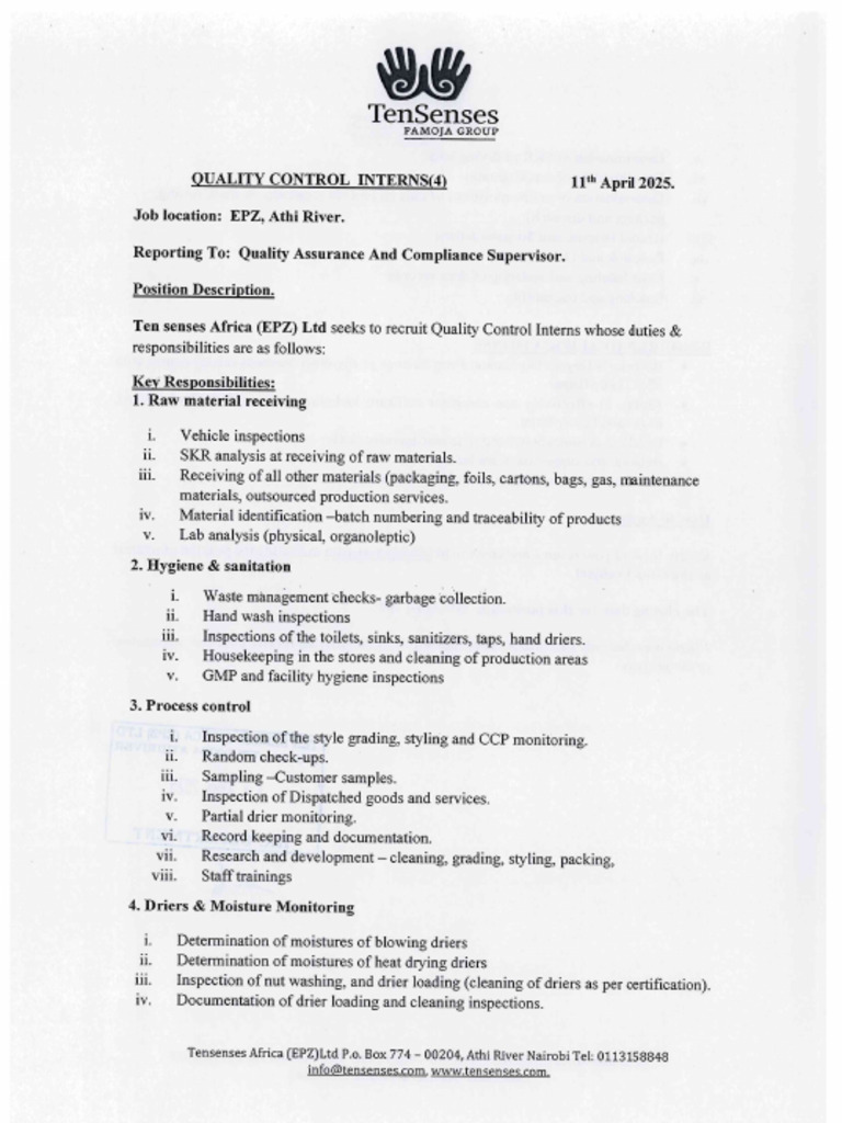 Quality Control Interns | PDF