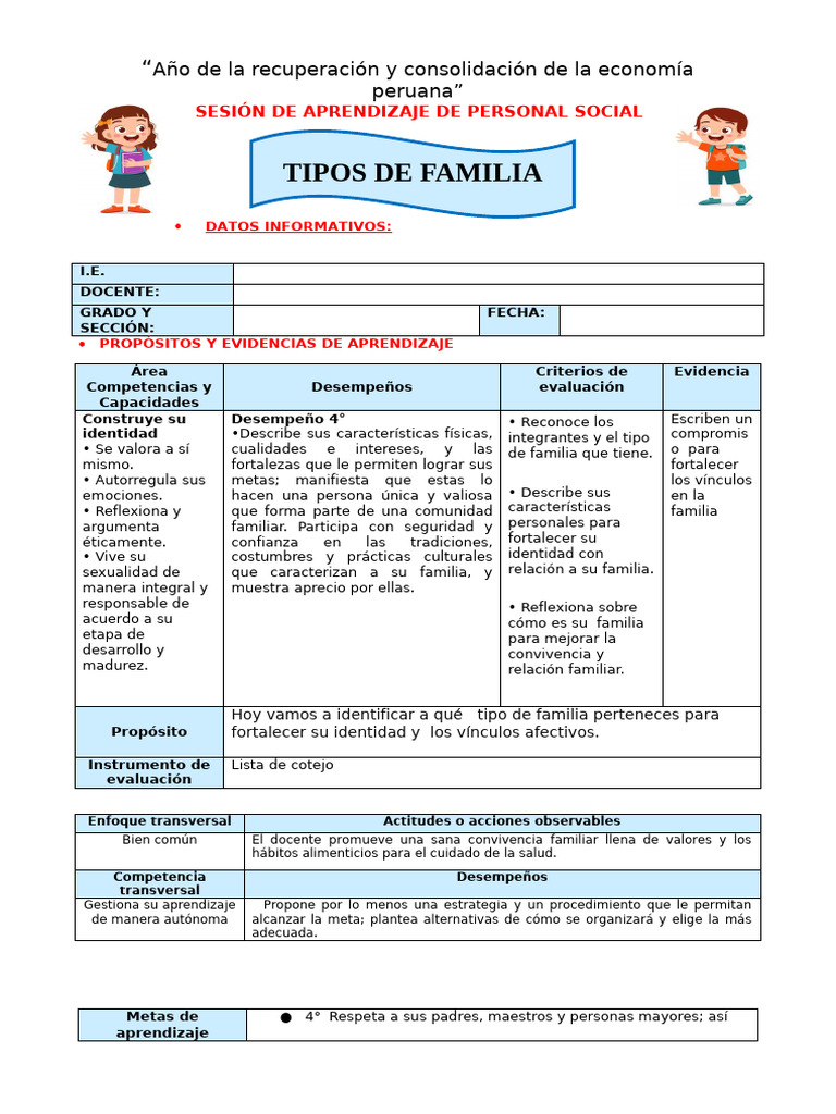 4° Ses PS Lun 28 Tipos de Familia Yessenia Carrasco 933623393 | PDF ...