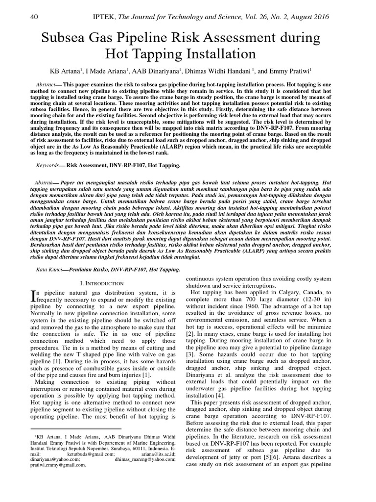 Subsea Gas Pipeline Risk Assessment | PDF | Risk | Anchor