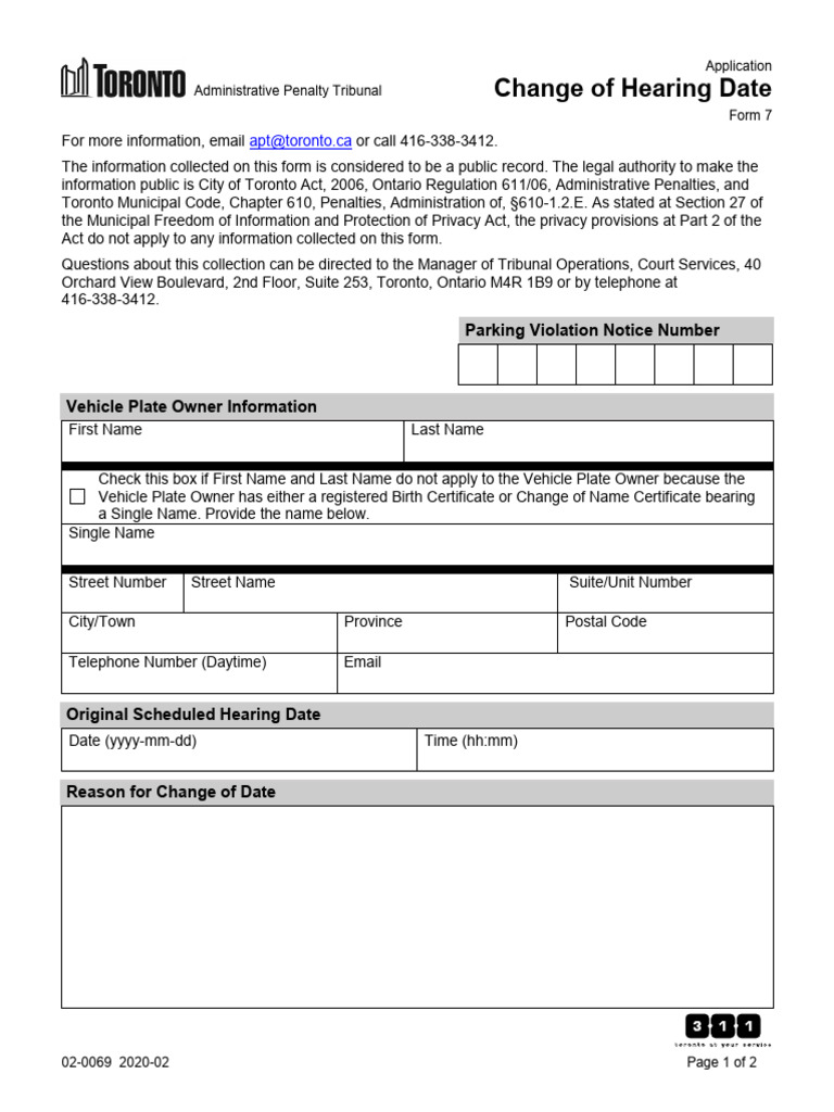 Change of Hearing Date Application | PDF | Fine (Penalty) | Public Law