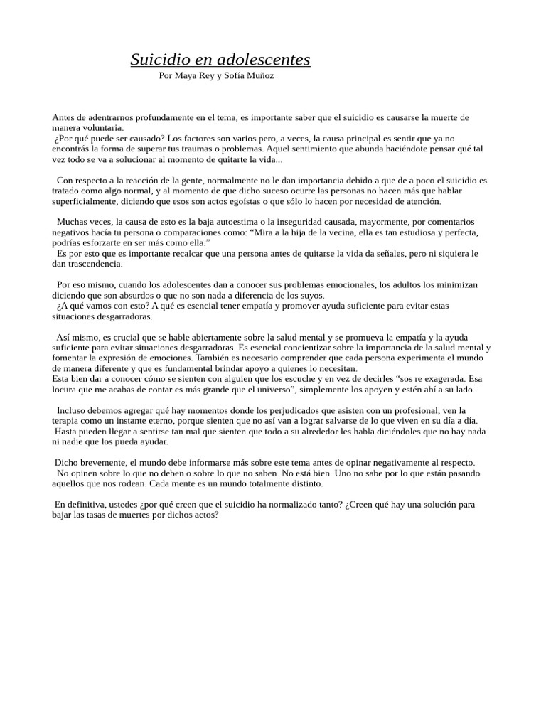 Prevención del suicidio en adolescentes | PDF | Suicidio | Empatía