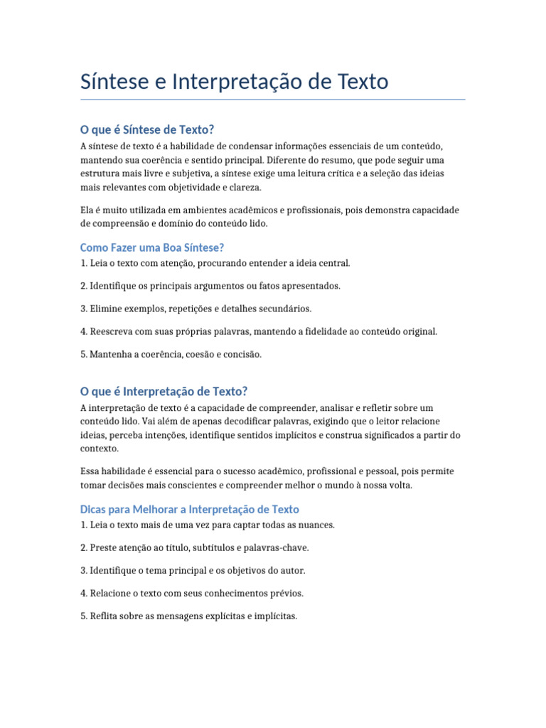 Síntese e Interpretação de Texto: Guia Prático | PDF