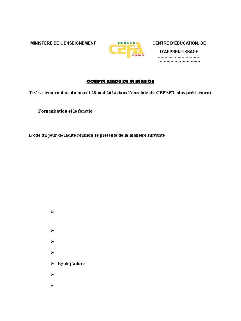 Compte Rendu Réunion Pédagogique CEFAEL | PDF | Pédagogie