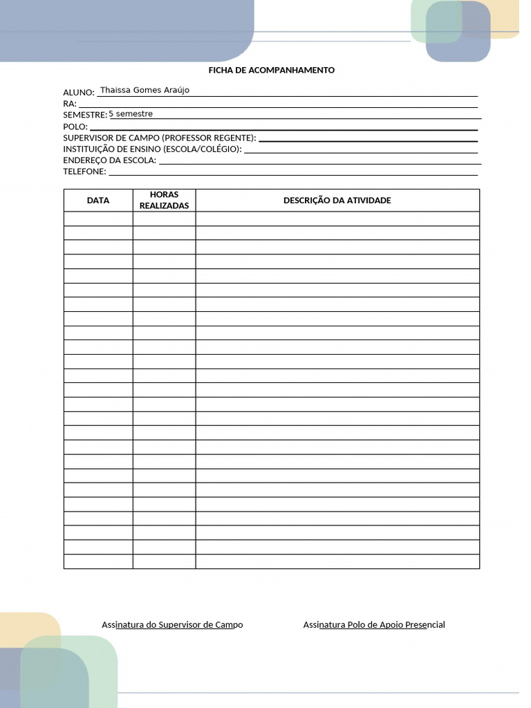 Ficha de Acompanhamento de Aluno | PDF