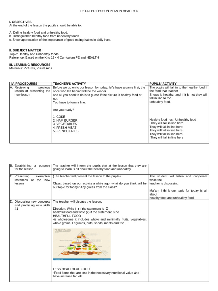 Healthy vs. Unhealthy Foods Lesson Plan | PDF | Healthy Diet | Foods