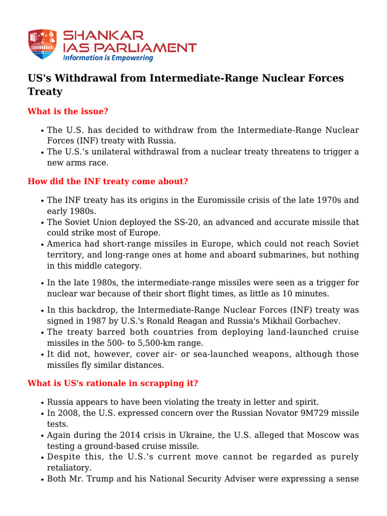 US Withdrawal from INF Treaty Explained | PDF | International Relations ...