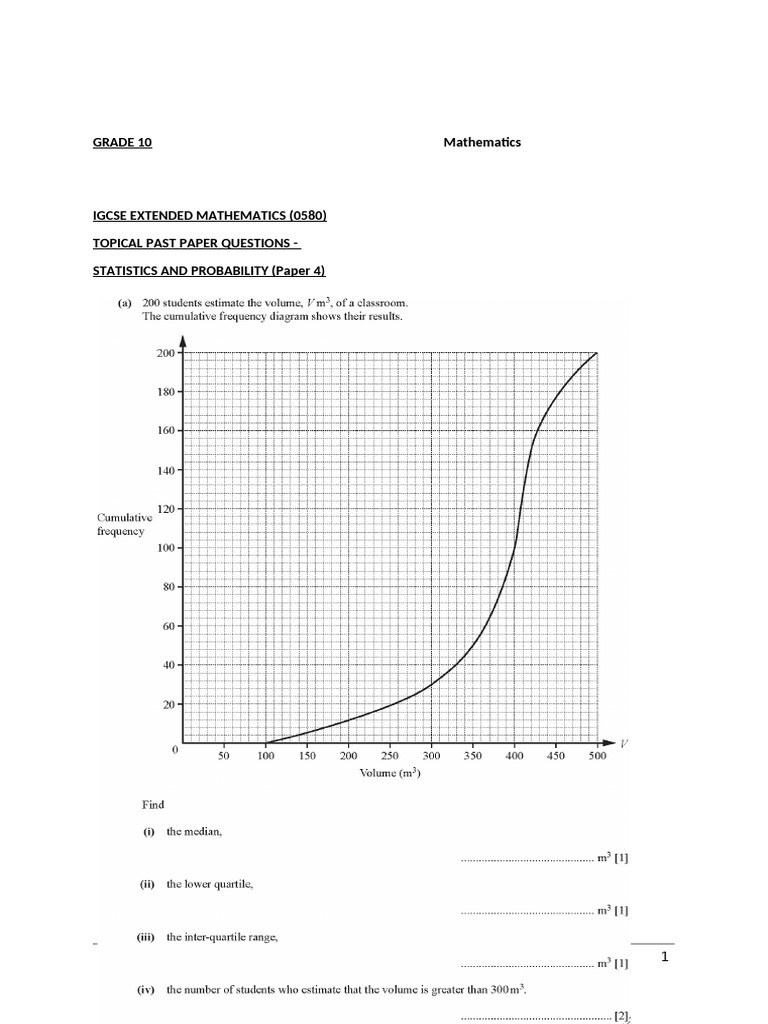 IGCSE Statistics Past Paper Questions | PDF