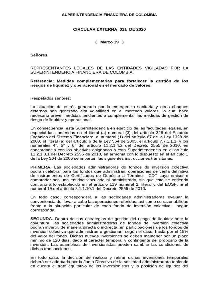 Circular 011 | PDF | Inversiones | Fondo de inversión