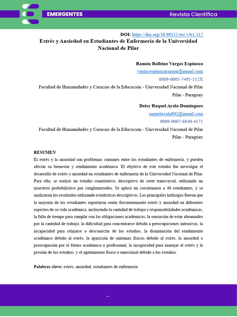 Estrés y Ansiedad en Estudiantes de Enfermería de La Universidad ...