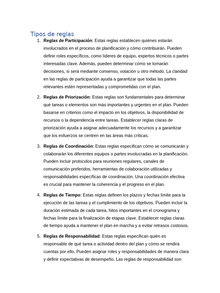 Tipos de Reglas en Estrategias de Planificación | PDF | Planificación ...