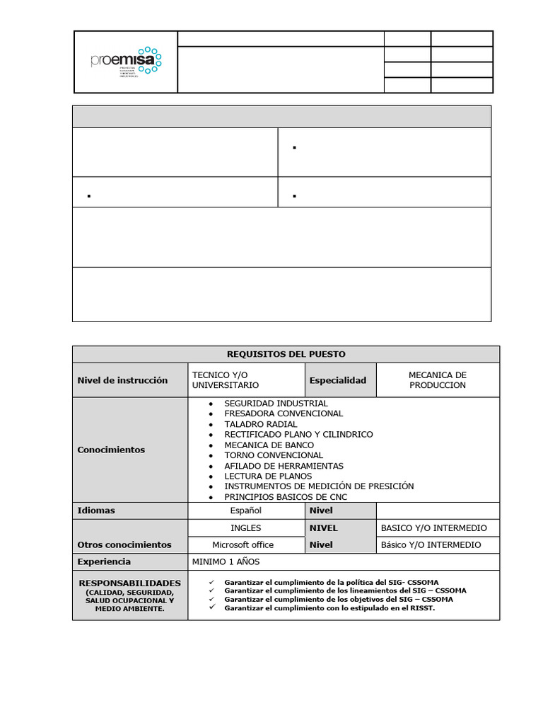 RH-U-008 Formato de Perfil de Puesto. | PDF