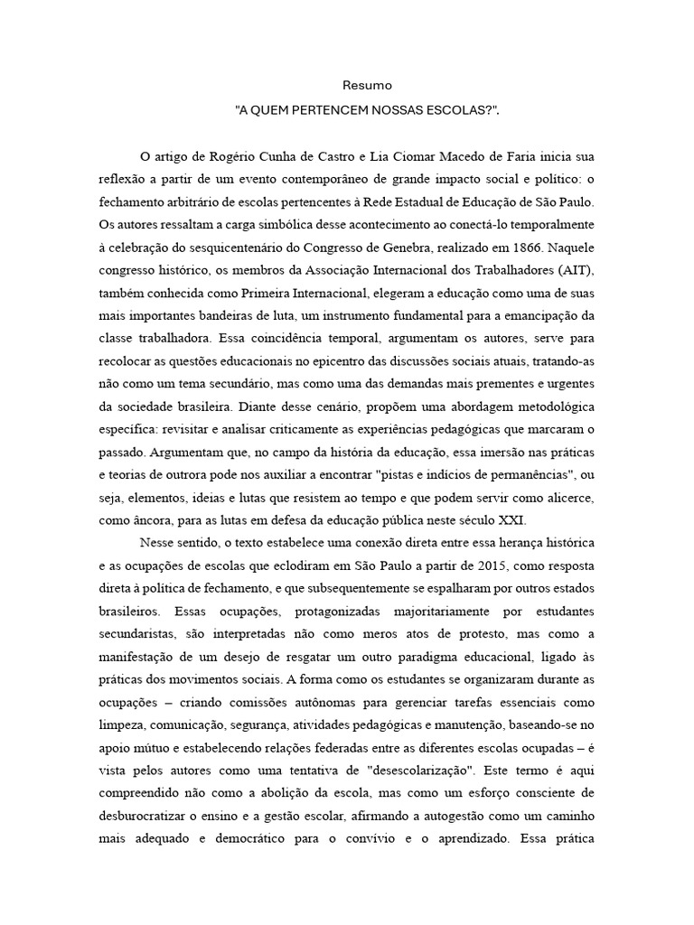 Resumo a quem pertence nossa escolas | PDF | Anarquismo | Pedagogia