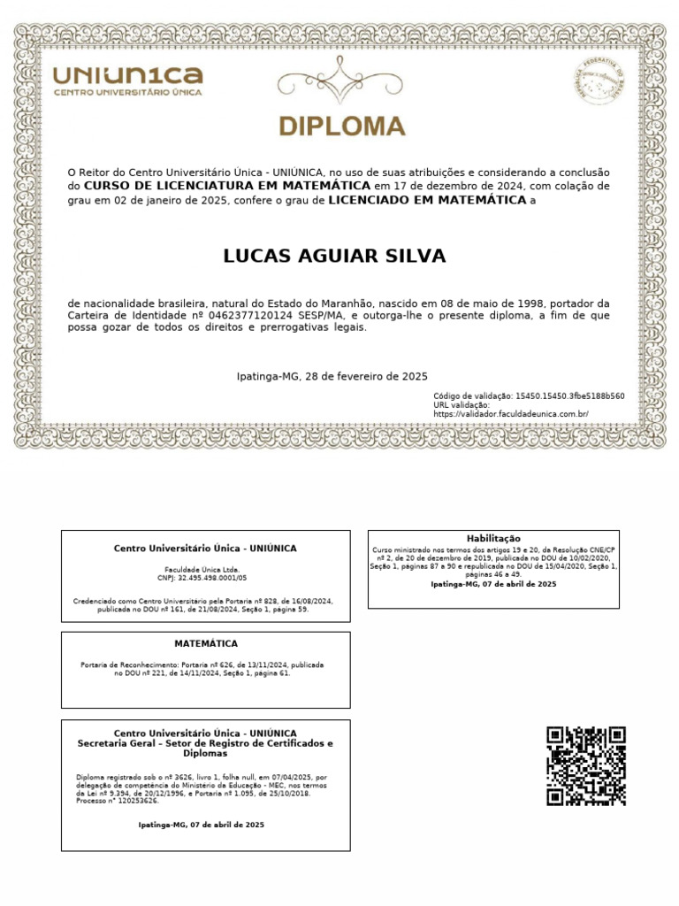 Diploma de Licenciatura em Matemática | PDF