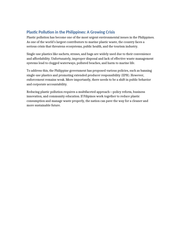 Plastic Pollution Crisis in the Philippines | PDF