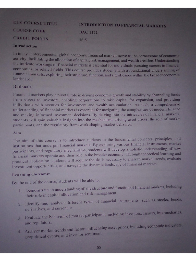 Bac 1172 Course Outline | PDF