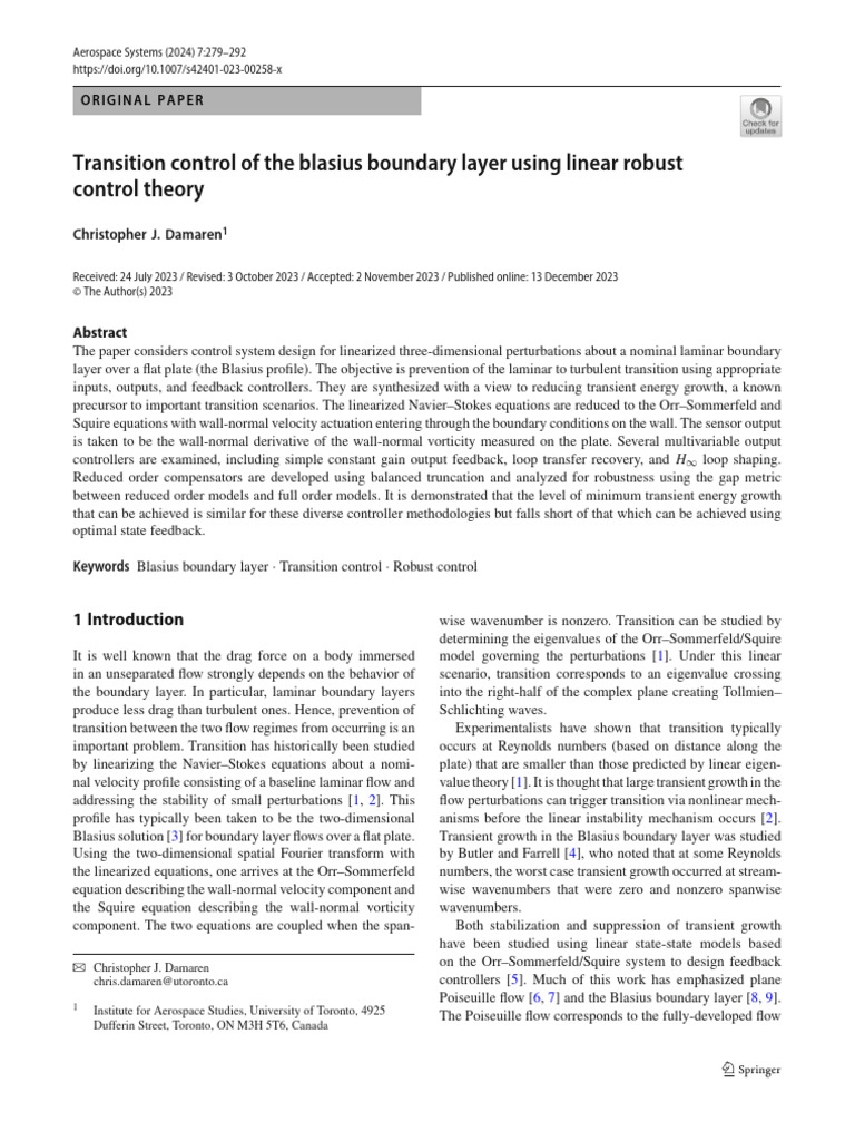 Transition Control of The Blasius Boundary Layer Using Linear Robust ...