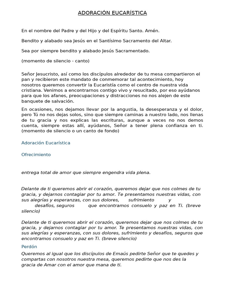 Adoración Eucarística: Oraciones y Reflexiones | PDF | eucaristía | Amor