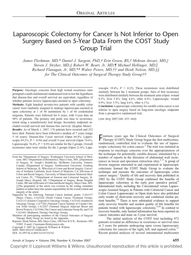 Laparoscopic vs Open Colectomy Outcomes | PDF | Colorectal Cancer | Cancer