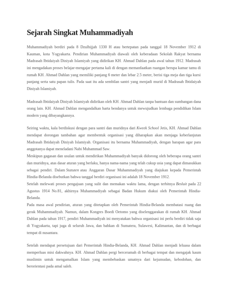Sejarah Singkat Muhammadiyah PDF