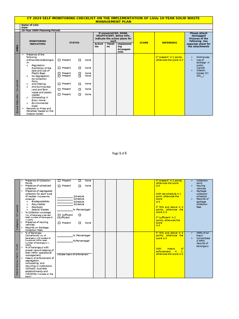 LGU 2024 SWM Plan Monitoring Checklist | PDF | Municipal Solid Waste ...
