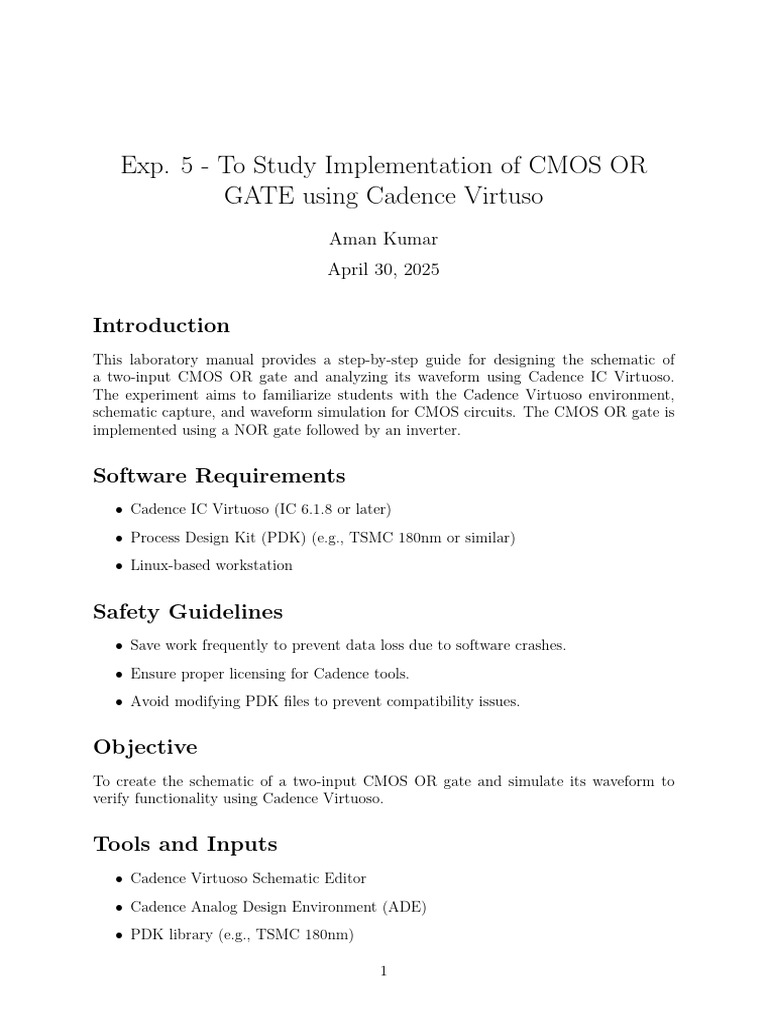 CMOS OR Gate Design in Cadence | PDF | Cmos | Logic Gate