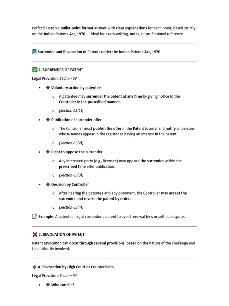 Surrender and Revocation of Patents in India | PDF | Patent | Glossary ...