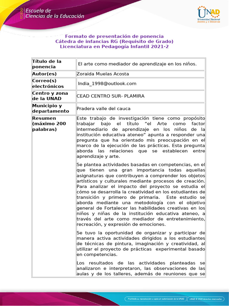 Zorayda Muelas - Formato de Ponencia 22 | PDF | Aprendizaje | Pedagogía