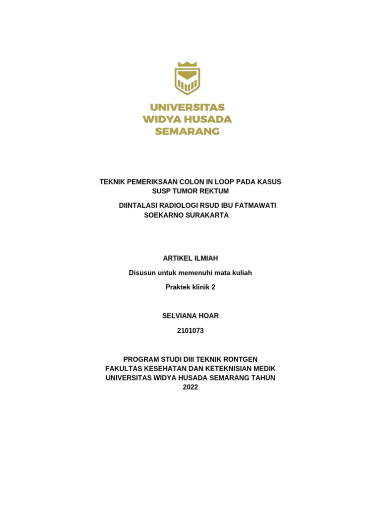 Artikel Ii Selvia Teknik Pemeriksaan Colon In Loop Pada Kasus Susp