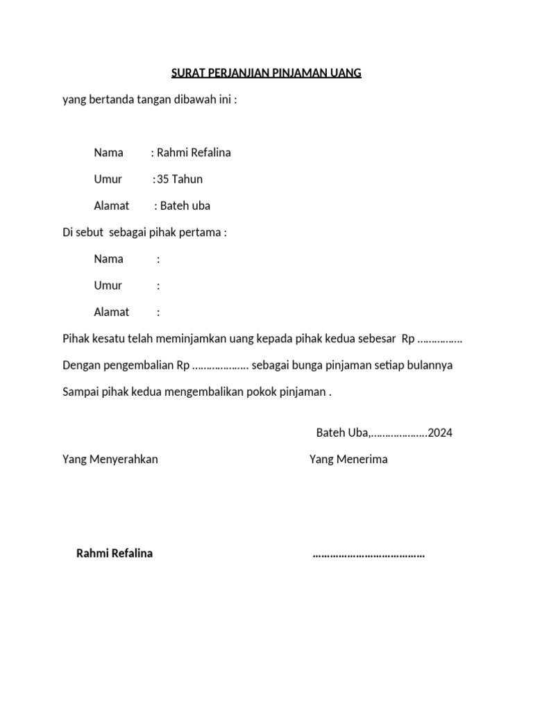 Surat Perjanjian Pinjaman Uang | PDF