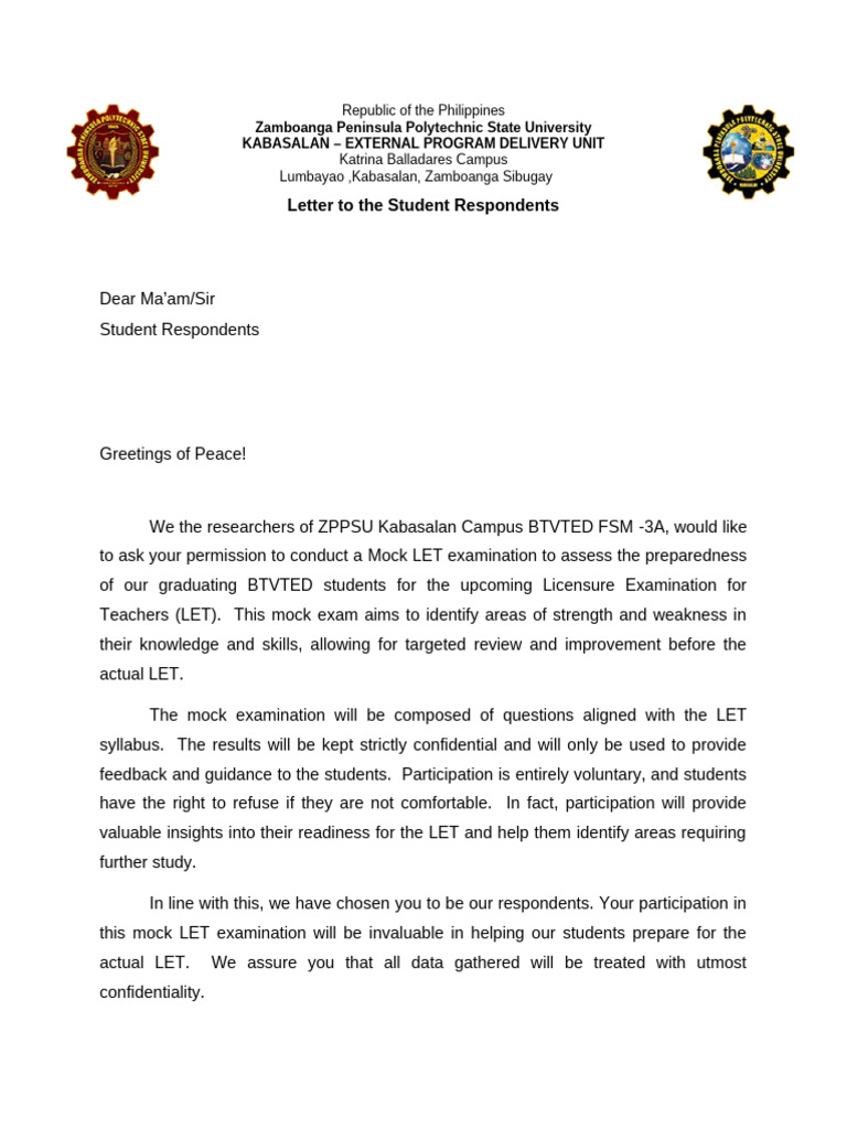 Mock LET Exam Invitation for Students | PDF
